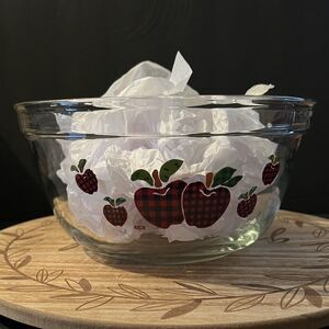Vtg Anchor Hocking 2.5 Qt #1058 RED PLAID APPLE Clear Mixing Bowl